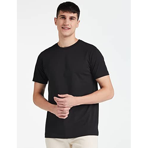 Amazon Brand - Symbol Men's Cotton T Shirt | Round Neck | Half Sleeve | Plain | Combo Pack Of 2 - Regular Fit (Available In Plus Size) (Black_L)