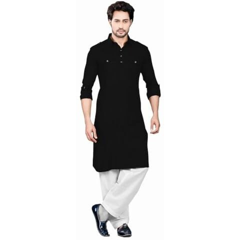 Be Active Men's Solid Pathani Black Kurta Set || Men Kurta Pajama || Men Kurta Pajama Set || Kurta Pajama For Men (Rfsp0002 1 (Black)-Xl)