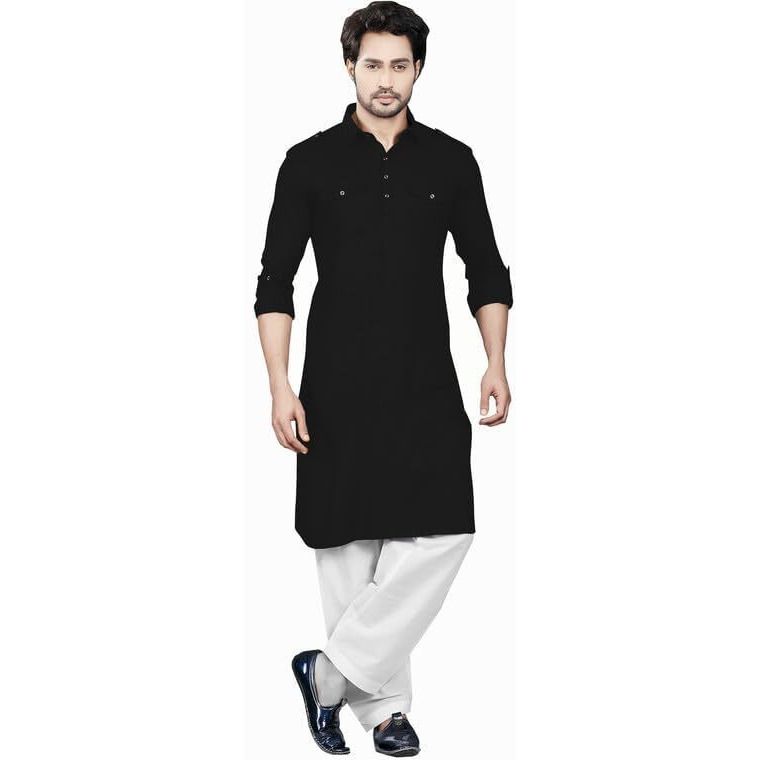 Be Active Men's Solid Pathani Black Kurta Set || Men Kurta Pajama || Men Kurta Pajama Set || Kurta Pajama For Men (Rfsp0002 1 (Black)-Xl)