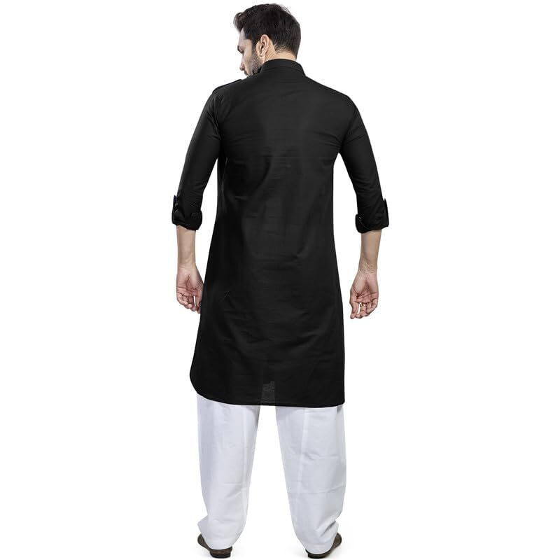 Be Active Men's Solid Pathani Black Kurta Set || Men Kurta Pajama || Men Kurta Pajama Set || Kurta Pajama For Men (Rfsp0002 1 (Black)-Xl)