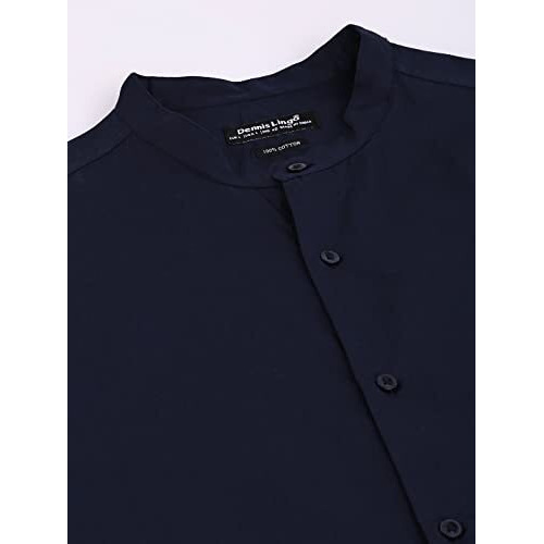 Dennis Lingo Men's Solid Casual Full Sleeves Slim Fit Navy Blue Cotton Shirt-C201_4_Xxl