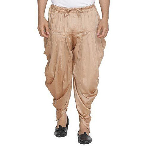 Vastramay Men's Gold Cotton Blend Dhoti || Cotton Silk Cowl Pattern Patiala Style Dhoti Pant With Uniform Chunnar (Drapes) || Easy To Wear & Soft Comfortable Feel|| Ethnic Wear For Festivals, Weddings