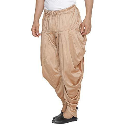 Vastramay Men's Gold Cotton Blend Dhoti || Cotton Silk Cowl Pattern Patiala Style Dhoti Pant With Uniform Chunnar (Drapes) || Easy To Wear & Soft Comfortable Feel|| Ethnic Wear For Festivals, Weddings
