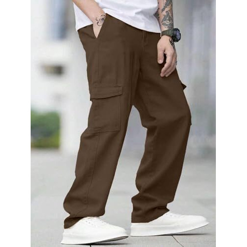 Veirdo Pure Cotton Baggy Fit Ankle Length Mid Rise 4 Pocket Cargos For Men (Vdemcrg01_Brwn_L) Brown