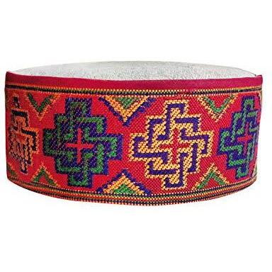 Vastraa Fusion Unisex Woolen Kullu Cap (Pack Of 1) (Ts0961_Broad Swastik-Type Pattern Large 2_Free Size), Red