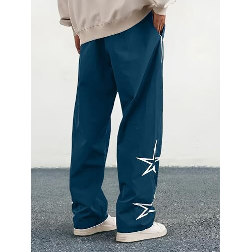 Maniac Jump Cuts Mens Printed Petrol Blue And White Loose Fit Mid Rise Trackpant, Small