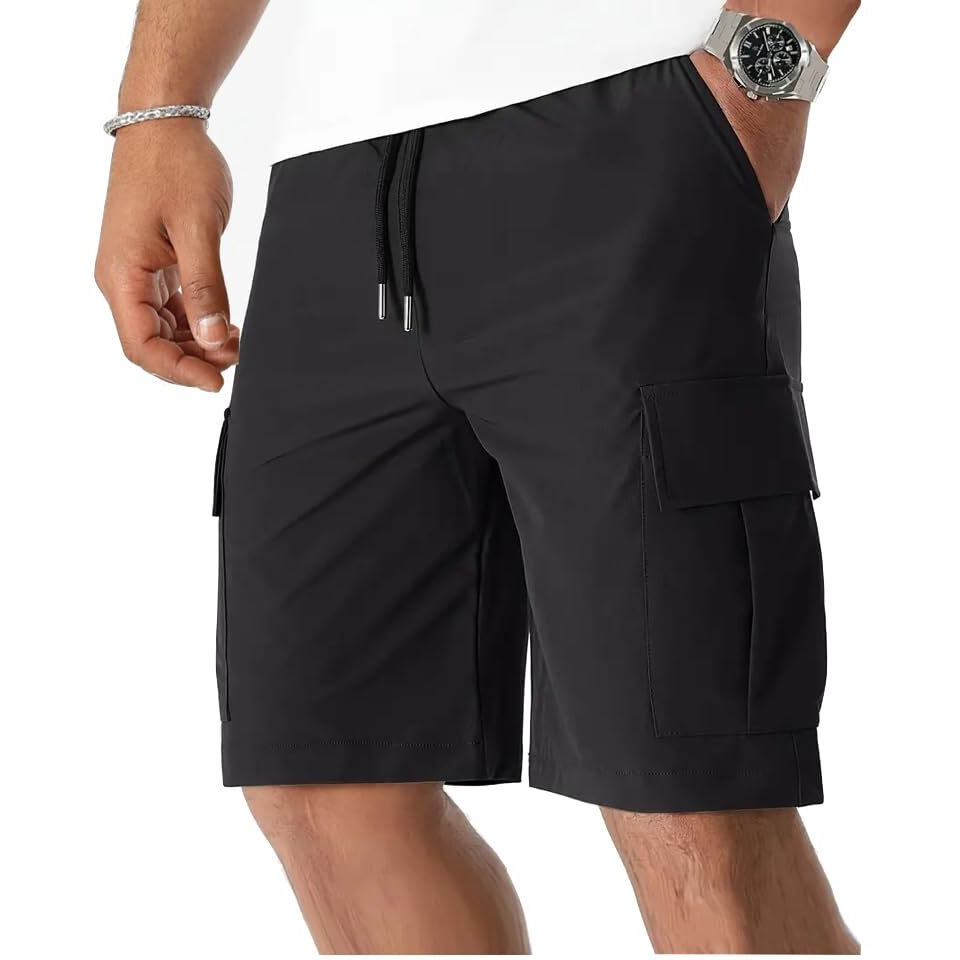 Peppyzone Men's Cotton Casual Stretchable Cargo Shorts For Men, Shorts For Man Cotton (In, Alpha, L, Regular, Black)