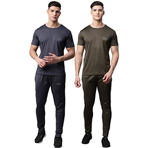 Mack Jonney Dryfit Solid Lycra Multicolor Tracksuit Co-Ord Sets For Men (Pack Of 2)-Dryfit_T_D10_Gry_Olv_04-Xxl