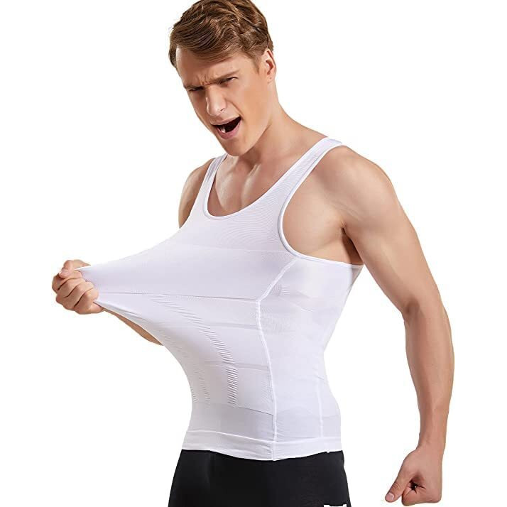 Rubs Tummy Tucker Slim & Lift Body Shaper Vest Wear Undershirt For Men's (Size L) (White) (Mn Vst Bs)