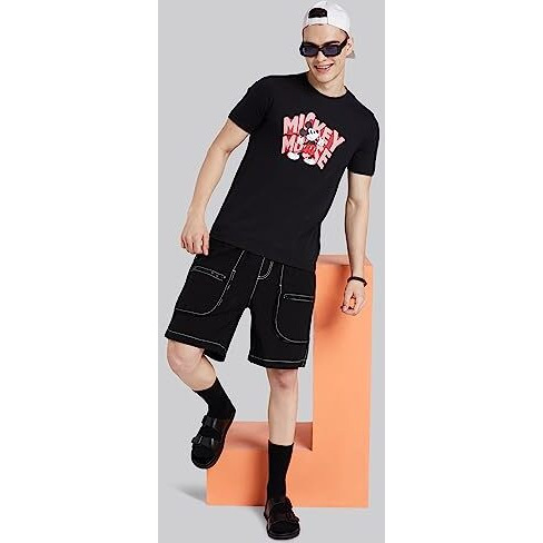Amazon Brand - Symbol Men's Graphic Disney Regular Fit T-Shirt (Sym-A23-Tsh-01-D_Jet Black_L)