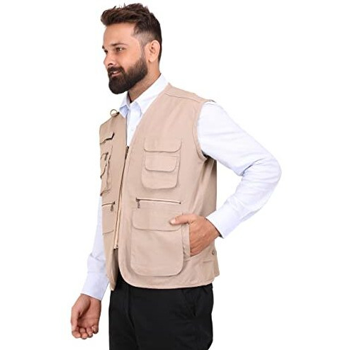 Club Twenty One Workwear Men And Women Multi Pocket Outdoor Adventure Vest (Beige_Hv_L)