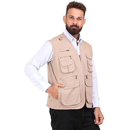 Club Twenty One Workwear Men And Women Multi Pocket Outdoor Adventure Vest (Beige_Hv_L)
