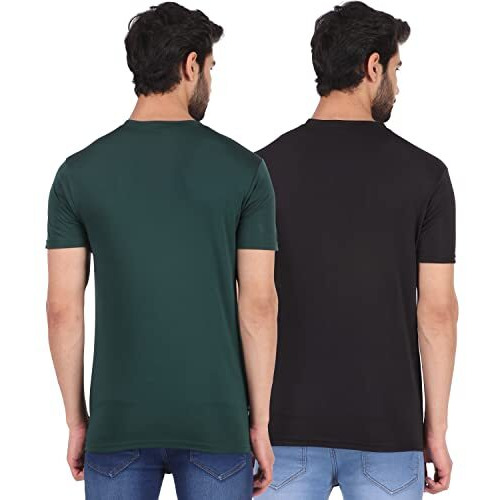 London Hills Printed Men Round Neck Black, Green Half Sleeve T-Shirt (Pack Of 2) Black_Green