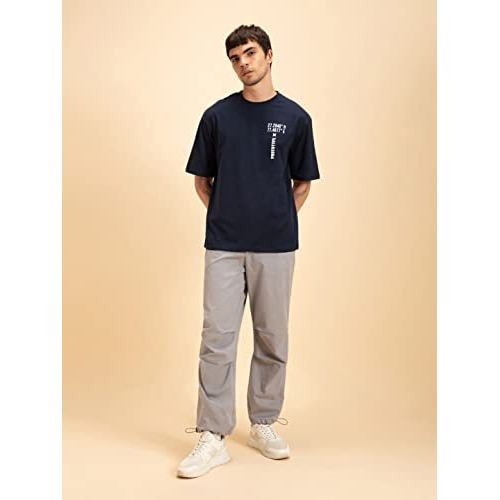 Bewakoof Men's Graphic Printed 100% Cotton T-Shirt - Oversized Fit, Round Neck, Half Sleeves Blue