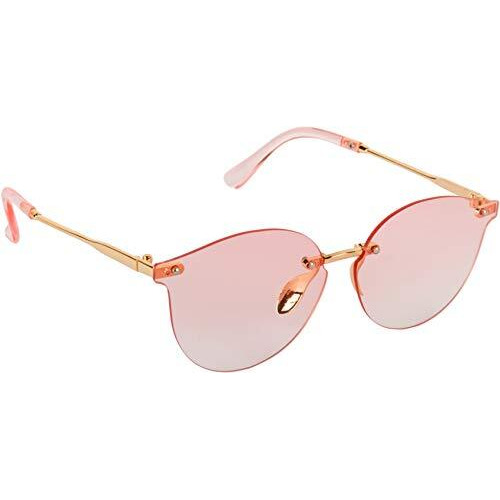 Aislin Uv Protected Rim-Less Oval Unisex Sunglasses - (Pink Lens | Gold-Pink Frame | Medium Size | As18001) - Pack Of 1