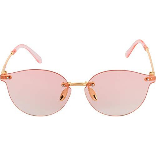 Aislin Uv Protected Rim-Less Oval Unisex Sunglasses - (Pink Lens | Gold-Pink Frame | Medium Size | As18001) - Pack Of 1