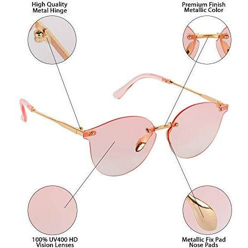 Aislin Uv Protected Rim-Less Oval Unisex Sunglasses - (Pink Lens | Gold-Pink Frame | Medium Size | As18001) - Pack Of 1
