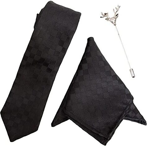 To The Nines Black Microfiber Men's Tie, Pocket Square & Lapel Pin
