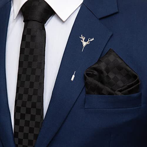 To The Nines Black Microfiber Men's Tie, Pocket Square & Lapel Pin