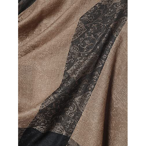 Pashtush Woven Mens Stole, Self Weave Design, Mens Muffler, Warm Cashmere Feel (Dapper Taupe)