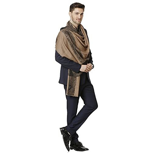 Pashtush Woven Mens Stole, Self Weave Design, Mens Muffler, Warm Cashmere Feel (Dapper Taupe)