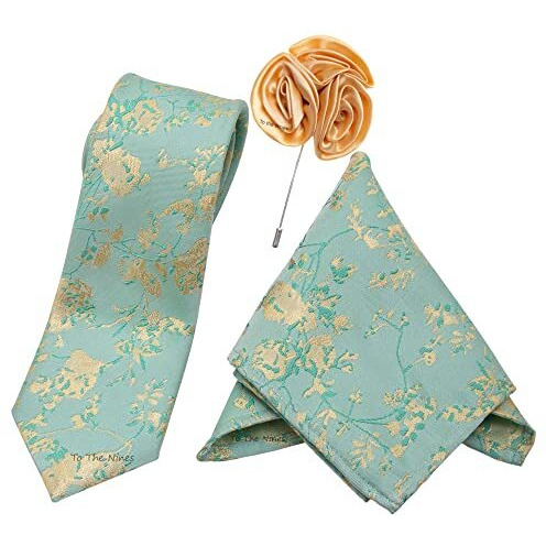 To The Nines Men's Green Tie, Pocket Square & Lapel Pin