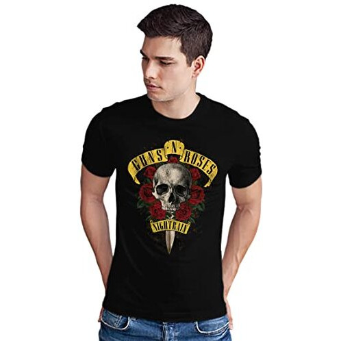 Quote Marshals Guns N Roses_03 Printed Round Neck Black T-Shirt For Men's Size-Xl