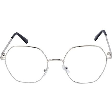 Dervin Clear Lens Hexagon Spectacle Frame For Men And Women (Large, Silver-White)