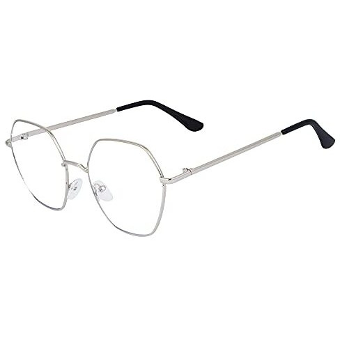 Dervin Clear Lens Hexagon Spectacle Frame For Men And Women (Large, Silver-White)