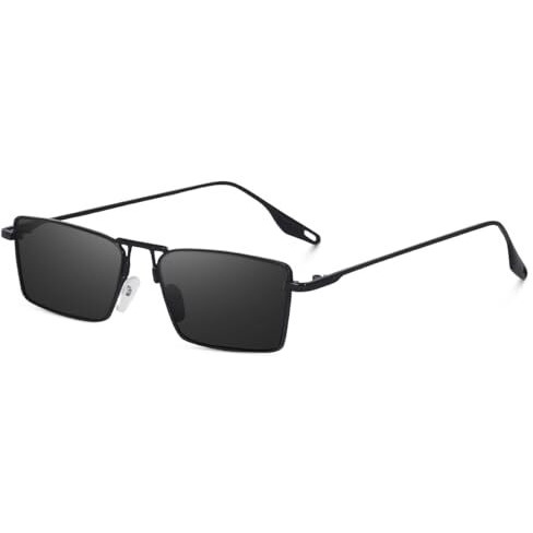 Dervin Metal Rim Rectangular Sunglasses For Men And Women (Black-Black)