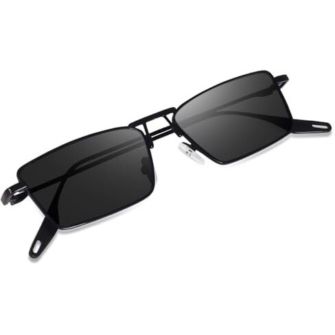 Dervin Metal Rim Rectangular Sunglasses For Men And Women (Black-Black)