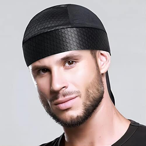 Sunkizzrs Unisex Nylon Breathable Durag Headwear Pirate Hat Bandana Head Wrap Headwear Sweat Wicking Helmet Liner/Cooling Skull Cap (Black), Free Size