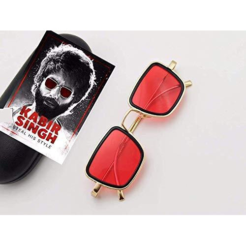 Dervin Men Square Sunglasses Gold, Red Frame, Black Lens (Medium) - 1 Piece