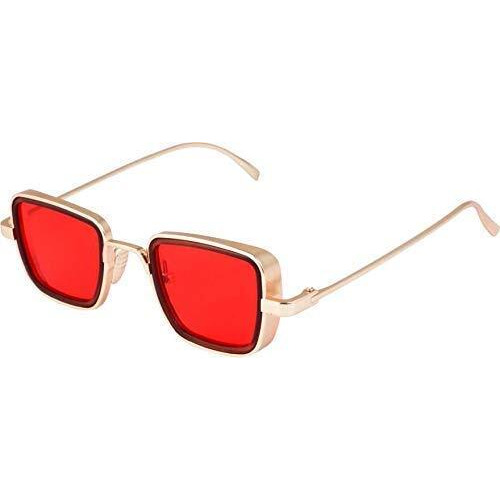 Dervin Men Square Sunglasses Gold, Red Frame, Black Lens (Medium) - 1 Piece