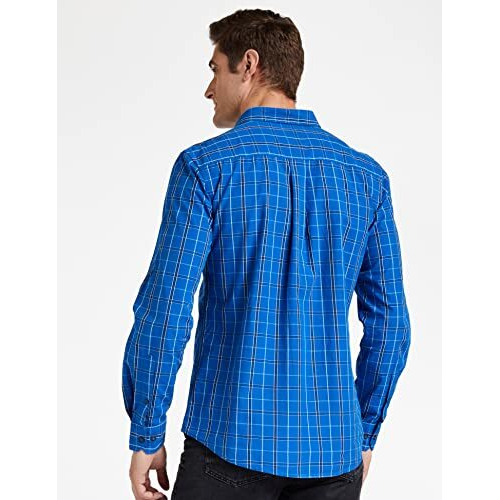 Amazon Brand - Symbol Men's Checkered Regular Fit Casual Shirt (Aw20-Sy-Ydt-09_Blue&Navy&White L)