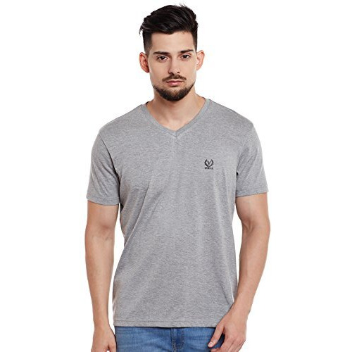 Vimal Jonney Grey Melange V Neck Cotton Tshirt For Men(Pack Of 1)-Vee-Melange01-Xl