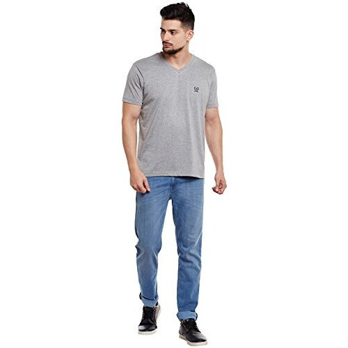 Vimal Jonney Grey Melange V Neck Cotton Tshirt For Men(Pack Of 1)-Vee-Melange01-Xl