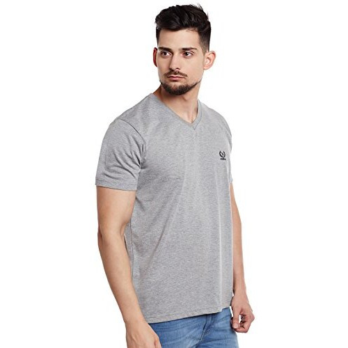 Vimal Jonney Grey Melange V Neck Cotton Tshirt For Men(Pack Of 1)-Vee-Melange01-Xl
