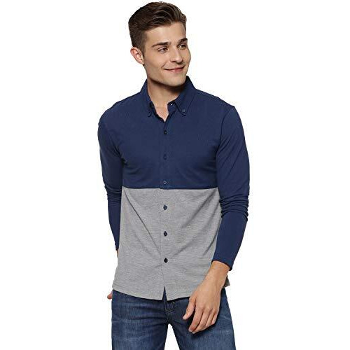 Campus Sutra Men's Solid Regular Fit Casual Shirt (Ct20Shrt_Pnhh2C_M_Pln_Bugr_Bu M)