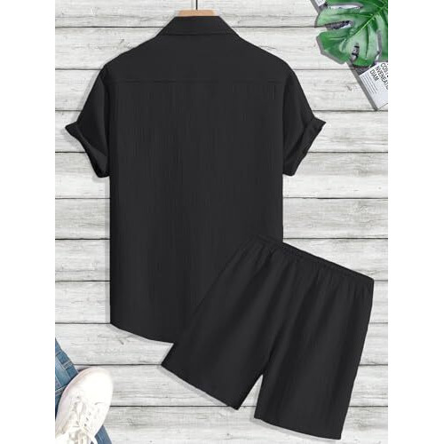 Tagdo Men's Cotton Blend Solid Pajama Set Pack Of 1 (Shorts-Pair-2034-Black-M_Black_Medium)