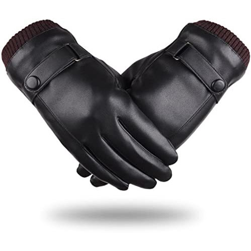 Proberos Winter Gloves For Men, Pu Leather Fleece Warm Lining Gloves For Riding, Touch Screen Winter Gloves Fashion Winter Leather Gloves For Men Driving Gloves For Men (Black Style 1)
