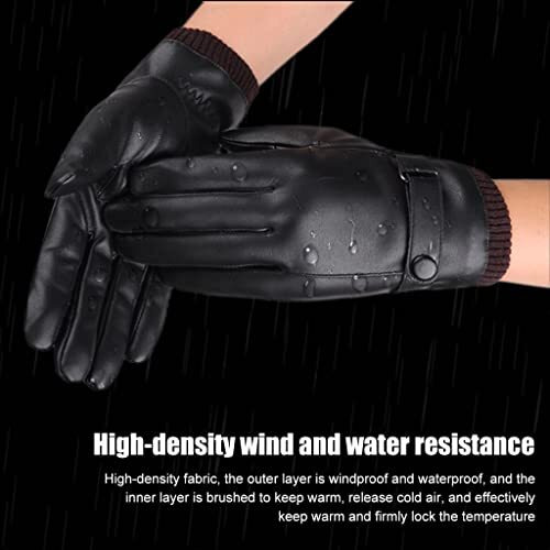 Proberos Winter Gloves For Men, Pu Leather Fleece Warm Lining Gloves For Riding, Touch Screen Winter Gloves Fashion Winter Leather Gloves For Men Driving Gloves For Men (Black Style 1)