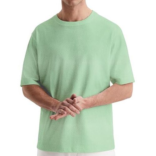 London Hills Waffle Knit Drop Shoulder T-Shirt For Men - Oversized Green