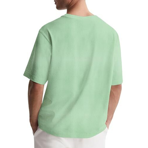 London Hills Waffle Knit Drop Shoulder T-Shirt For Men - Oversized Green
