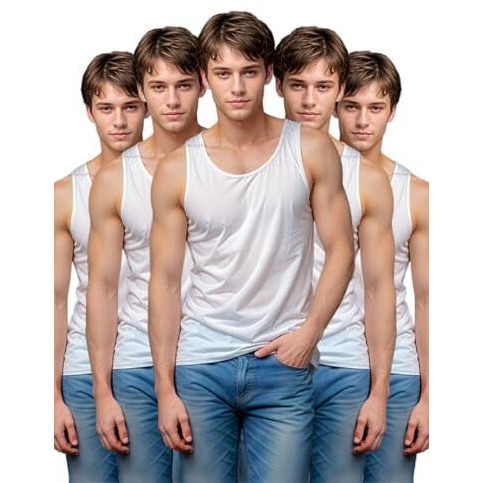 Cosco Fouji Men's Cotton Vest White [ Combo-Pack Of 5 ] L / 90 Cm | Sleeveless | Round Neck | Regular Fit