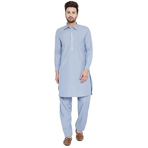 Sojanya (Since 1958 Men's Grey Cotton Blend Pathani Kurta Sets