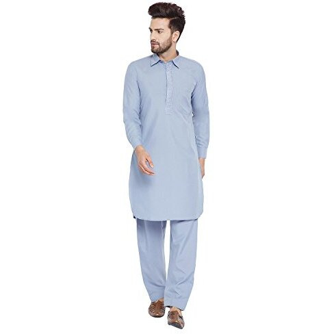 Sojanya (Since 1958 Men's Grey Cotton Blend Pathani Kurta Sets