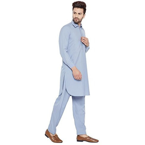 Sojanya (Since 1958 Men's Grey Cotton Blend Pathani Kurta Sets