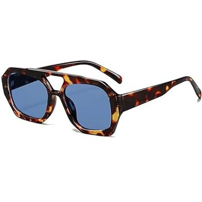 4Flaunt Rebel Retro Vintage 70S Hexagonal Aviator Double Bridge Sunglasses For Men & Women | Trending, Stylish & Branded Sunglasses | Uv 400 Protection Lenses | Metal Hinges (Tortoise/Blue)