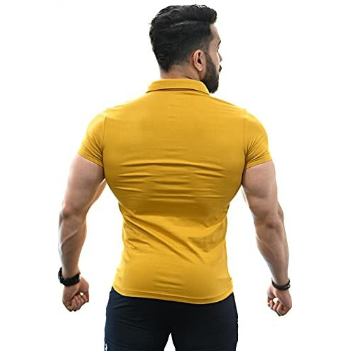 Fuaark Men's Slim Fit Polo T-Shirt (Mustard, Medium)